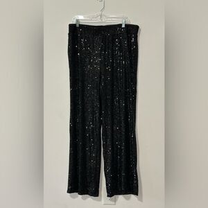 Chico's Black Label Sequin Wide Leg Pants Size 16 Black  Pull On Holidays Party‎